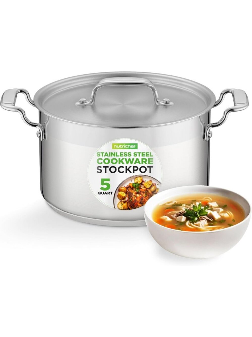 5-Quart Stainless Steel Stockpot with Lid - Heavy Duty Inox for Soup & Stew